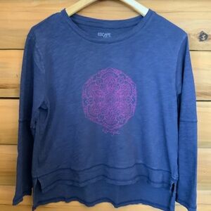 Escape Women’s 3/4 Sleeve Shirt – Blue with Pink Mandala Print - Medium